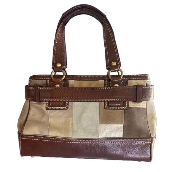 Coach Suede & Leather Patchwork Hampton Satchel Bag - Picture 2 of 14